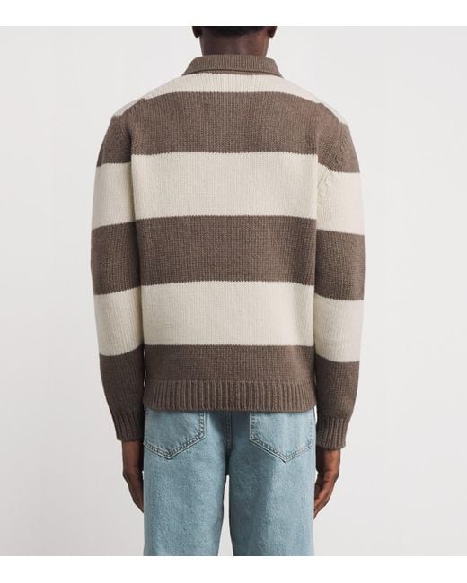 Paul & Shark Gray Wool-Blend Stripe Polo Shirt for men