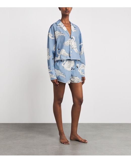 Olivia Von Halle Blue Cotton-Silk Lucia Laia Short Pyjama Set
