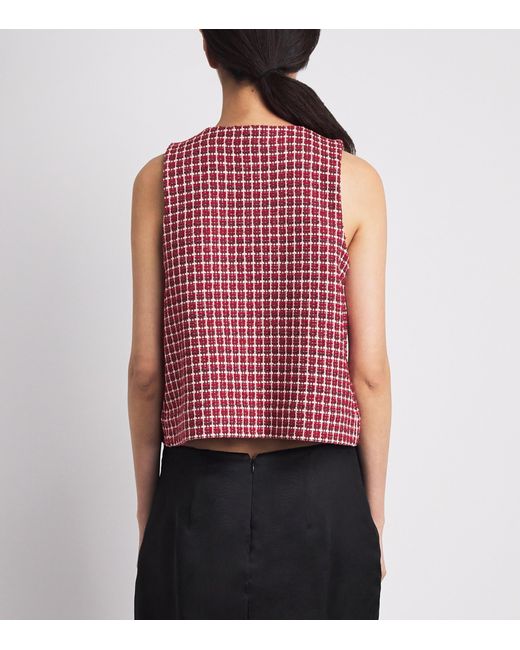 ME+EM Red Jacquard Button-Up Sleeveless Top