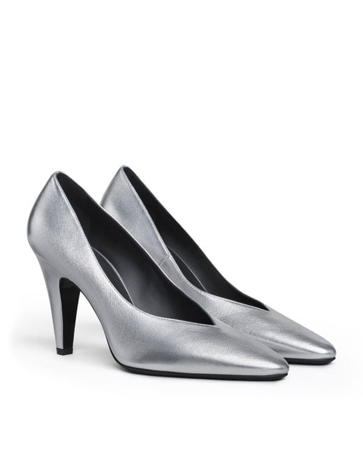 Alaïa Gray Metallic Leather Cone Pumps 90