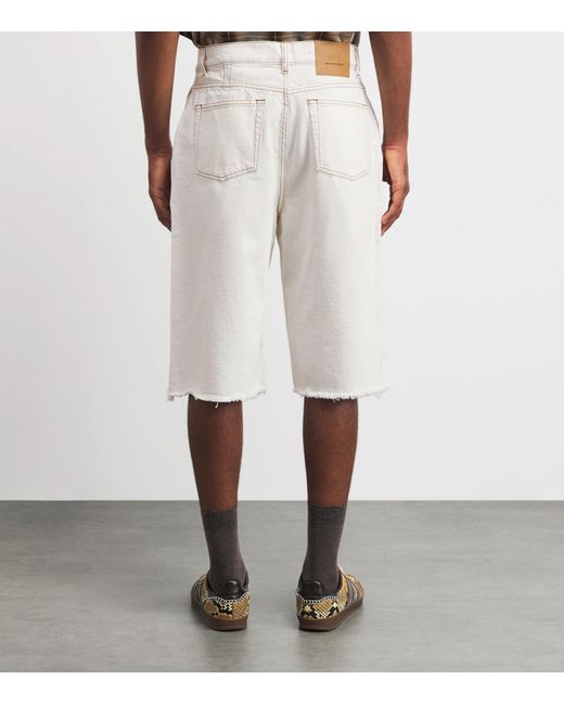 AMI White Contrast-Stitch Oversized Denim Shorts for men