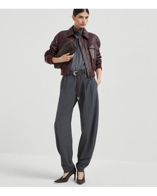 Brunello Cucinelli Gray Cotton Sequin-Stripe Sleeveless Top