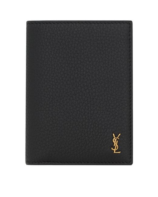 Saint Laurent Black Leather Cassandre Bifold Wallet for men