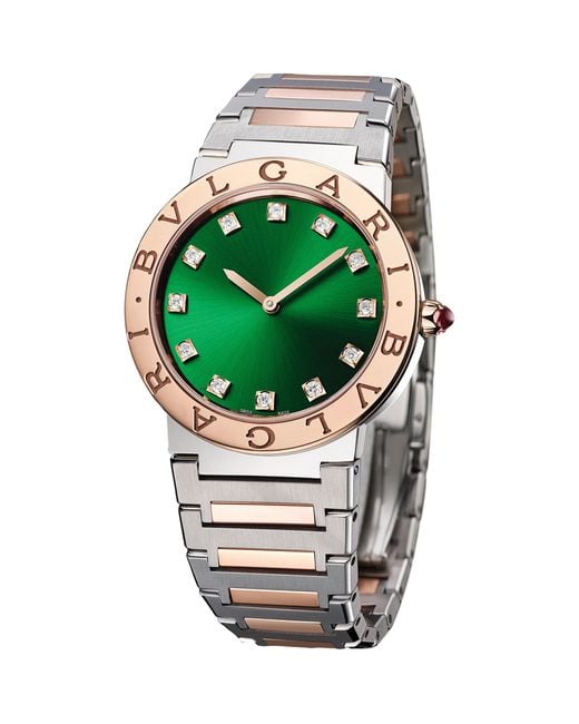 BVLGARI Green Stainless Steel And Rose Lady Watch