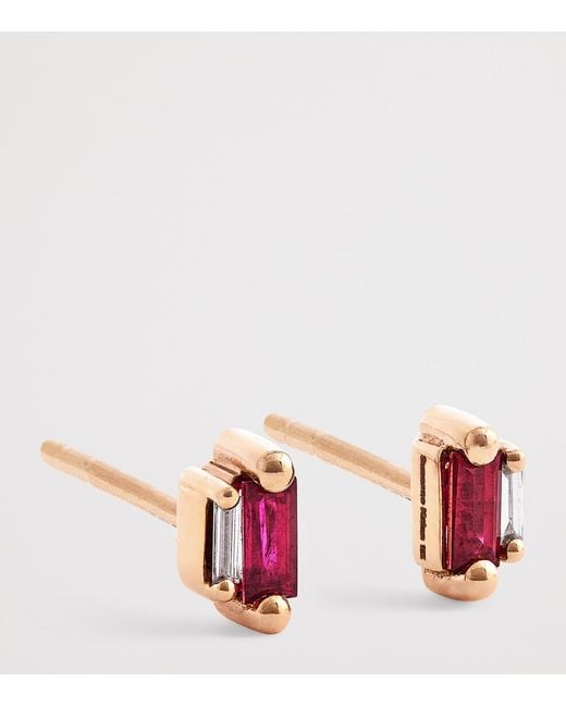 Suzanne Kalan Red Ruby And Diamond Bold Stud Earrings