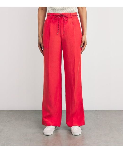 Sandro Red Drawstring Wide-Leg Trousers