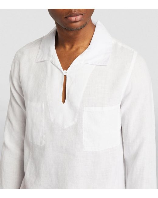 Vilebrequin White Linen V-neck Shirt for men