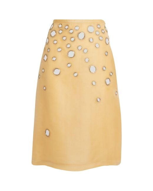 Tory Burch Natural Silk Mirror-Embellished Midi Skirt