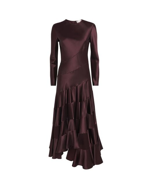 Tory Burch Brown Satin Asymmetric Midi Dress