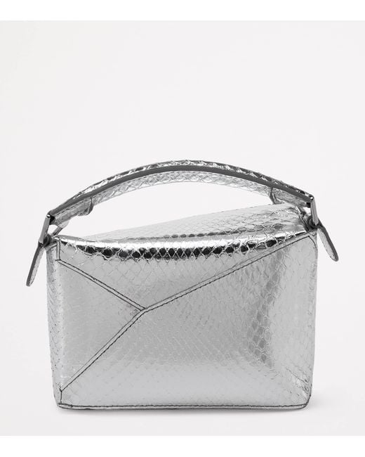 Loewe Metallic Exclusive Mini Python Skin Puzzle Edge Top-Handle Bag
