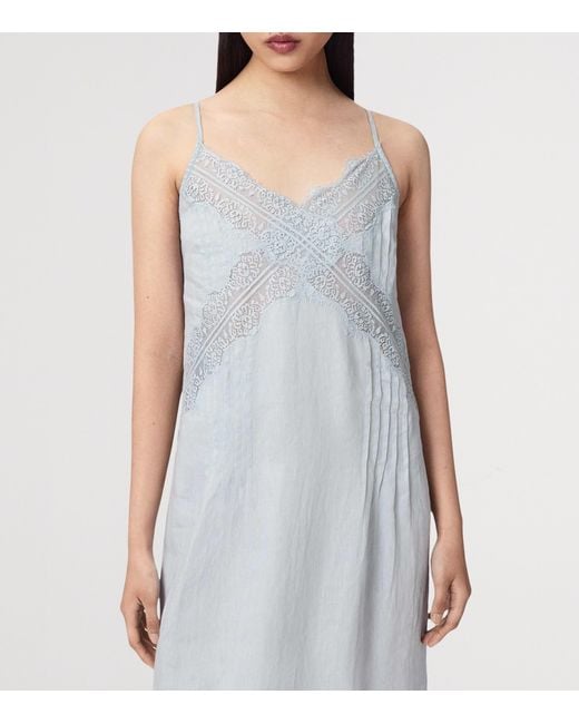 AllSaints White Linen Samia Midi Dress
