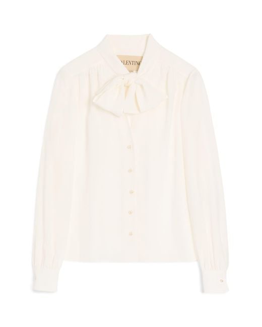 Valentino White Silk Bow-Tie Blouse