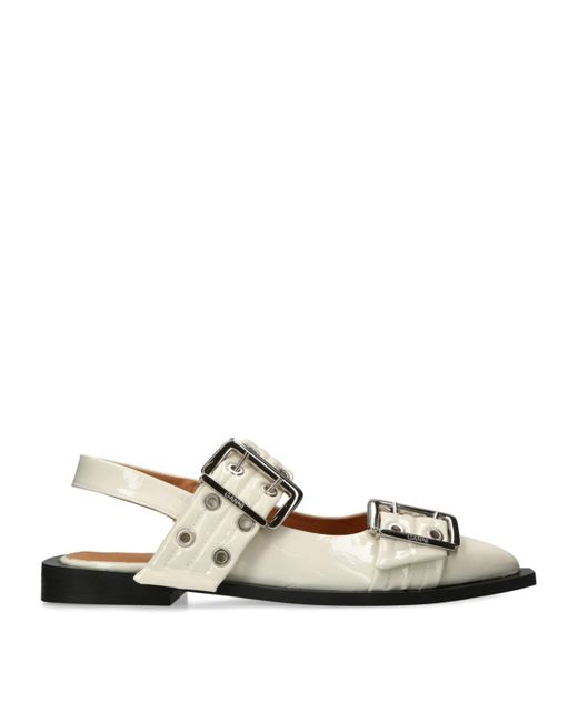 Ganni White Leather Buckle Ballerina Flats