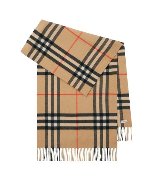 Burberry Natural Wide Cashmere Check Scarf