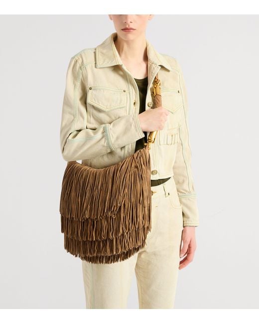 Balmain Brown Suede Fringe Ébène Shoulder Bag