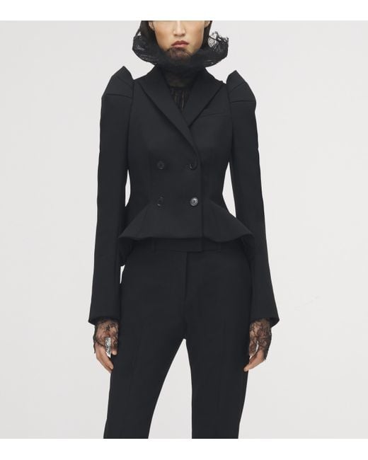 McQueen Black Stretch-Wool Structured Blazer