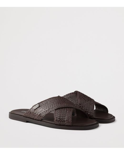 Prada Brown Leather Woven Crisscross Sandals for men