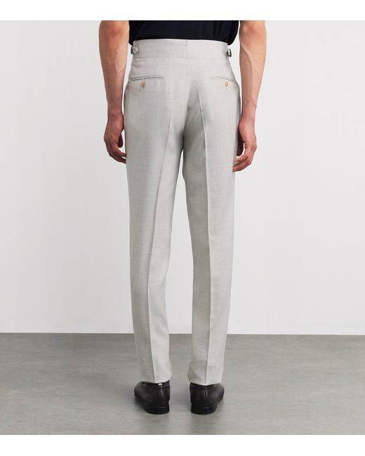 Isaia Gray Wool-Silk-Linen Trousers for men
