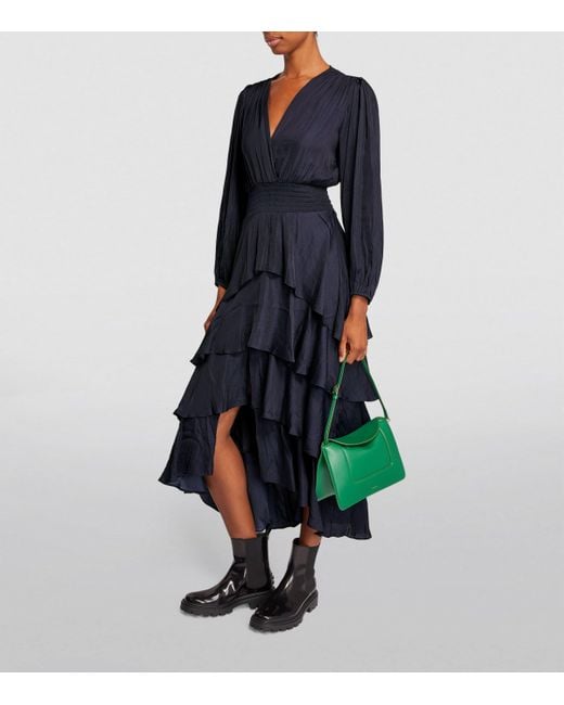 Maje Blue Ruffled Midi Dress