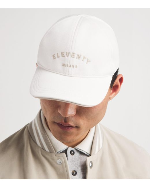 Eleventy White Cotton Logo Baseball Cap for men