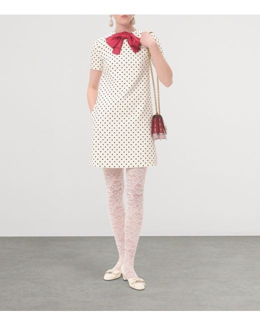 Valentino White Polka-Dot Bow-Detail Mini Dress