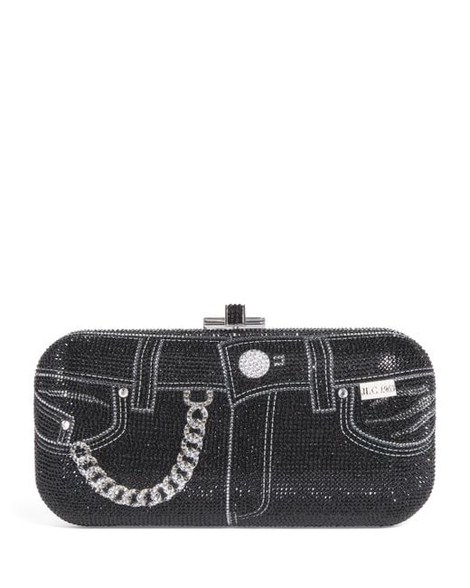 Judith Leiber Black Crystal Jeans Long Slide Clutch Bag