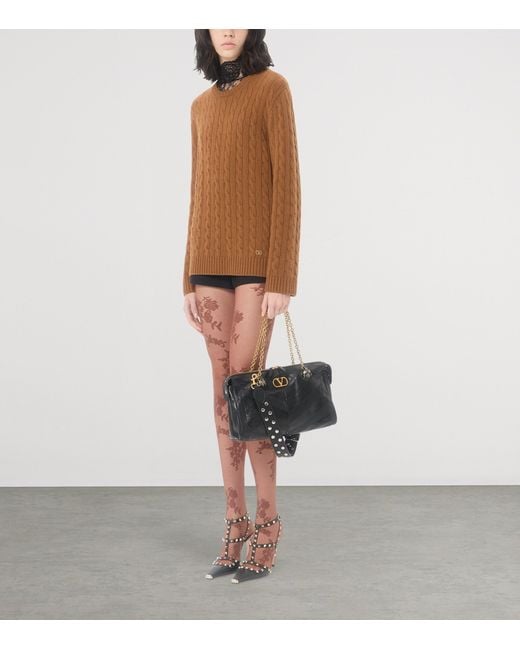 Valentino Gray Lace High-Neck Bodysuit