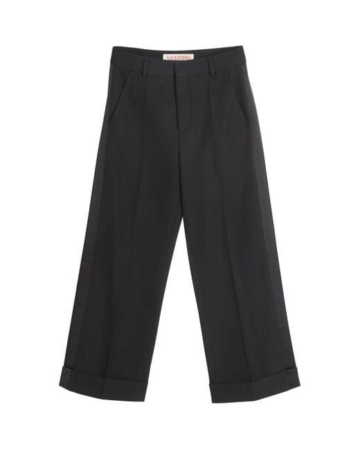 Valentino Garavani Black Virgin Wool Wide-Leg Trousers for men