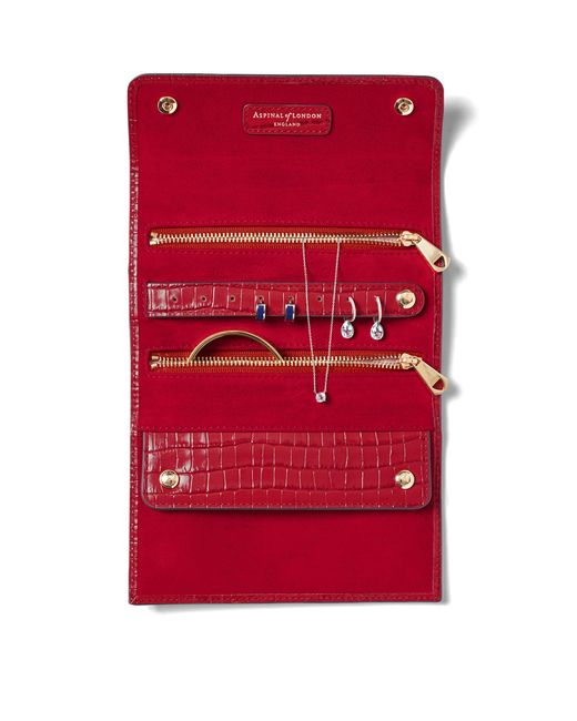 Aspinal Red Leather Jewellery Roll for men