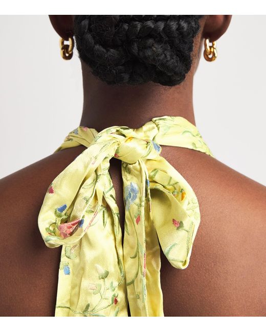 Rixo Metallic Satin Floral Dune Maxi Dress