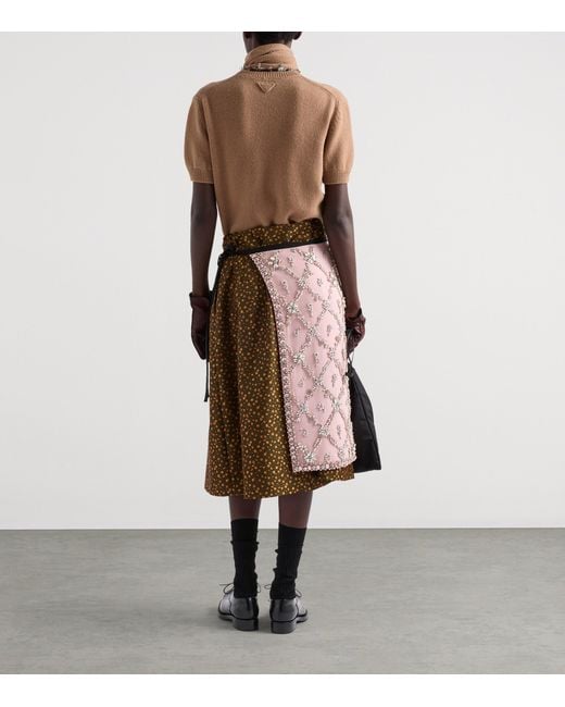 Prada Brown Cashmere Embellished Scarf-Detail Sweater