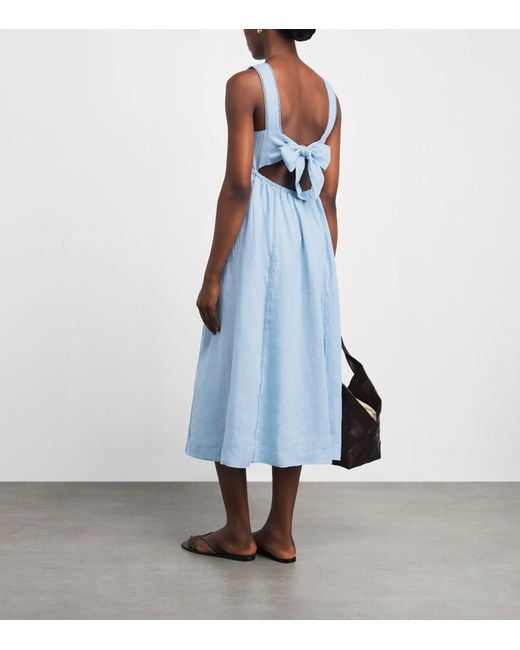 Heidi Klein Blue Linen Tie-Back Ponza Midi Dress