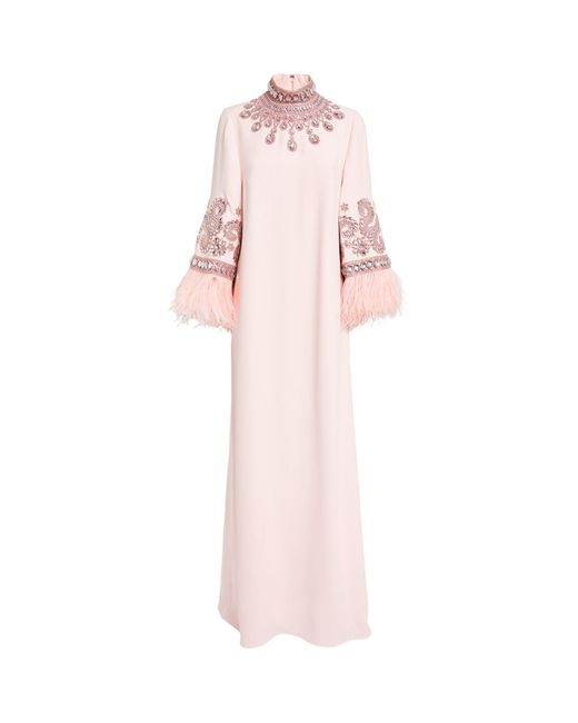 Andrew Gn Pink Embellished Feather-trim Gown