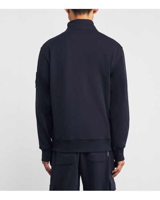 Moose Knuckles Blue Cotton Hartsfield Quarter-Zip Sweatshirt for men