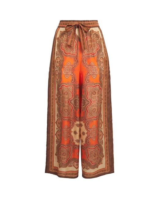 Zimmermann Orange Silk Mahon Wide-Leg Trousers