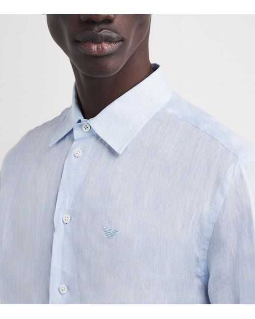 Emporio Armani Blue Linen Logo Shirt for men