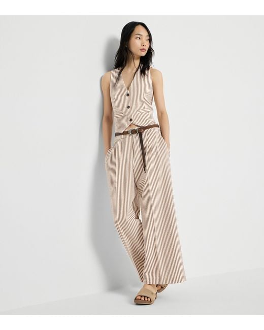 Brunello Cucinelli Natural Techno-Cotton Stripe Wide-Leg Trousers