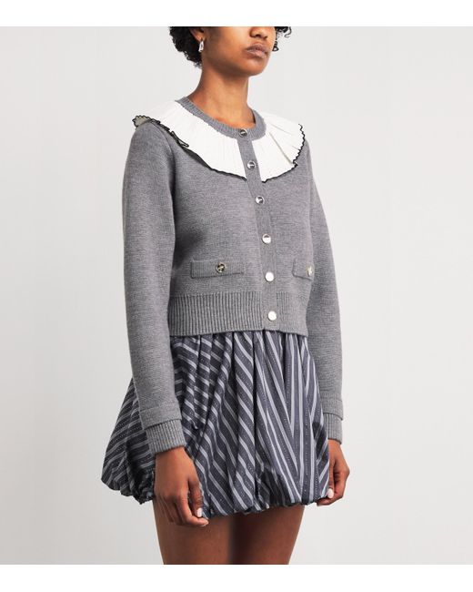 Sandro Gray Wool-Blend Ruffle-Collar Cardigan