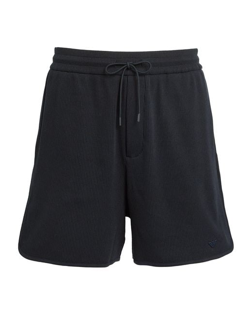 Emporio Armani Black Cotton-blend Ribbed Shorts for men