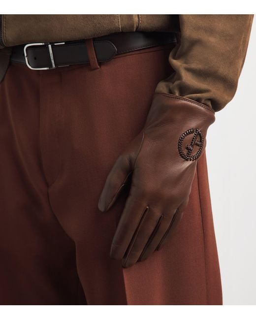 Giorgio Armani Brown Lambskin Ga Logo Gloves for men