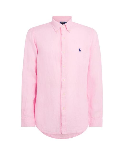 Polo Ralph Lauren Men's Pink Linen Custom Fit Shirt