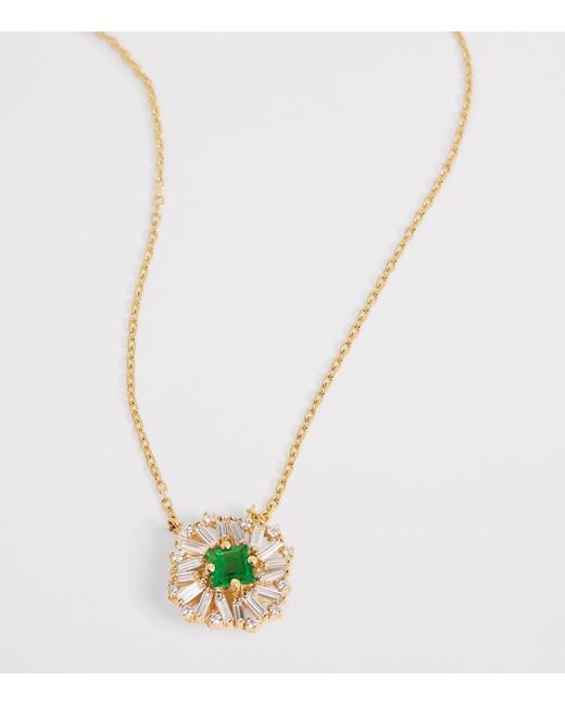 Suzanne Kalan Metallic Diamond And Emerald Princess Flower Necklace