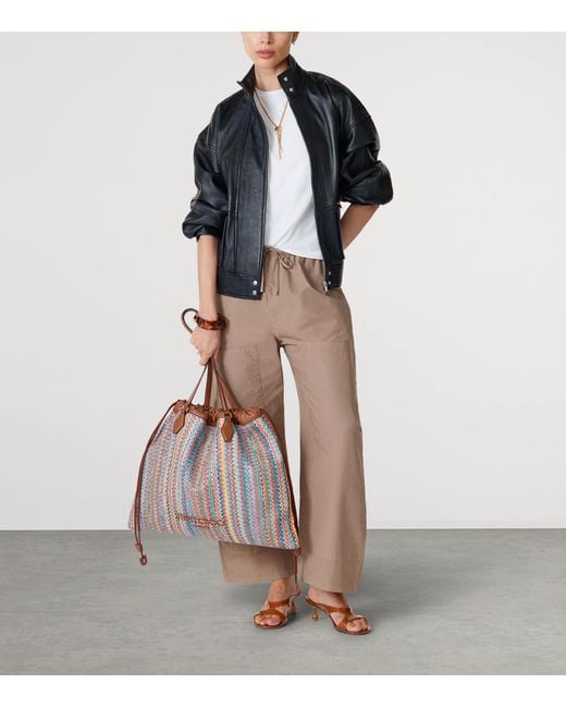 Jimmy Choo Brown Large Raffia Drawstring Tote Bag