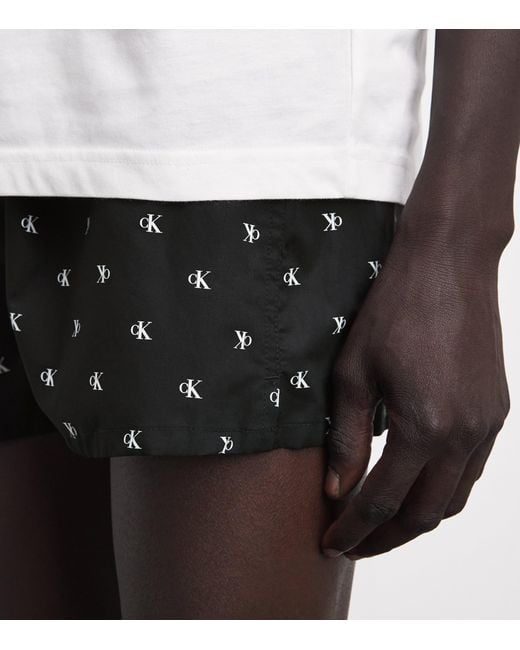 Calvin Klein Black Cotton Poplin Logo Pyjama Shorts for men