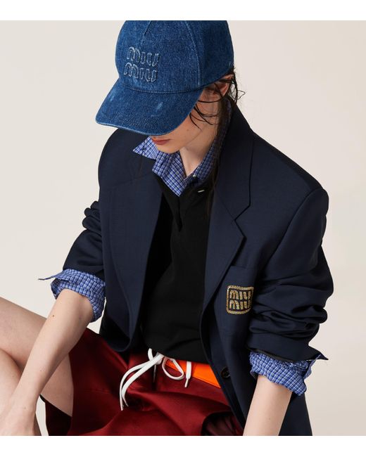 Miu Miu Blue Denim Logo Baseball Cap