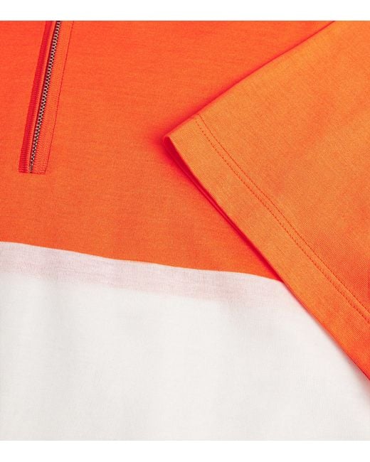 Moorer Orange Cotton Zip-Up Polo Shirt for men