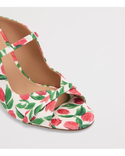 Malone Souliers White Canvas Tulip Print Norah Heeled Sandals 70