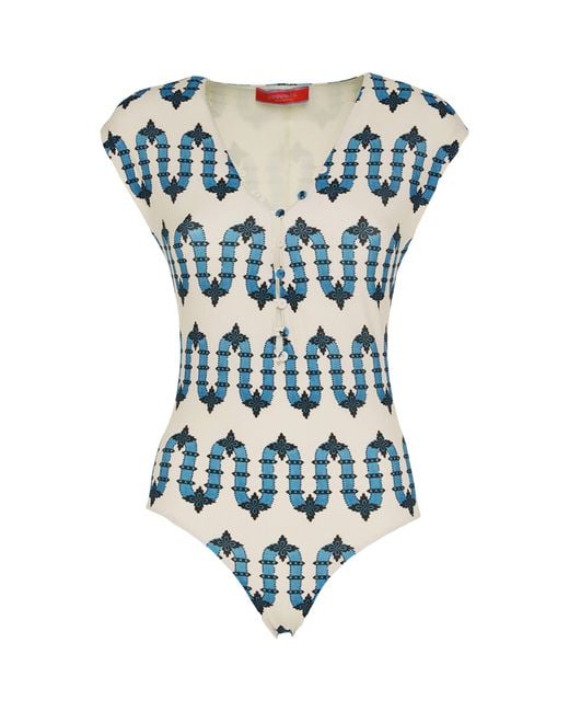 LaDoubleJ Blue Printed Tutto Swimsuit