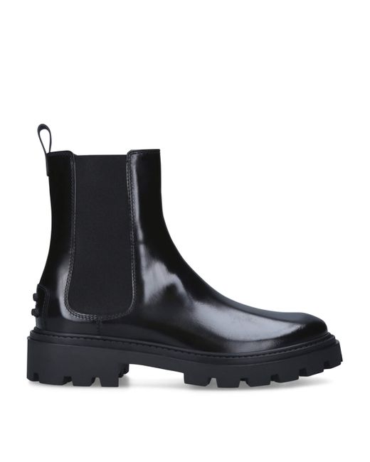 Tod's Black Leather Gomma Pesante Chelsea Boots