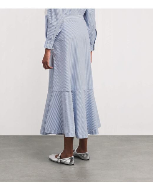 Sandro Blue Cotton-Blend Stripe Midi Skirt